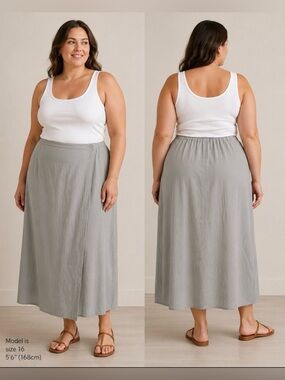 Melrose Silk Collections Sage Wrap Maxi Skirt Size 16 100% Silk Plus